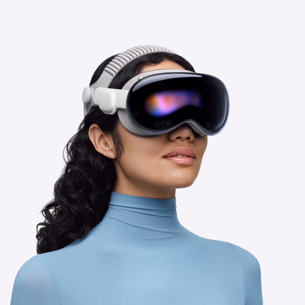 Apple Vision Pro, a spatial computing mixed reality headset worn by a person