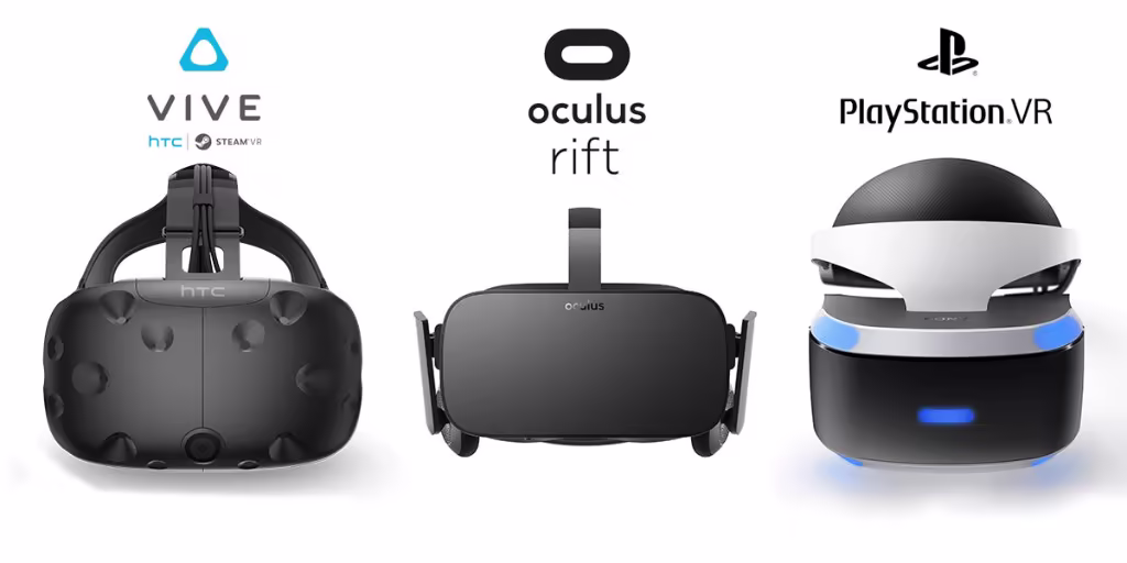 HTC Vive, Oculus Rift, and PlayStation VR — the three major headsets of VR Year Zero (2016)